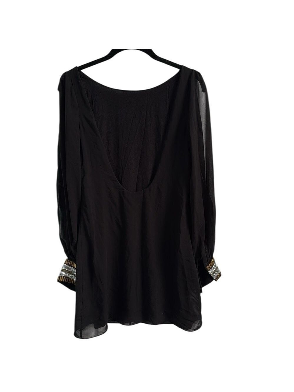 Bebe Embellished Cuff Sheer Sleeve Shift Dress Size XS - Picture 4 of 12